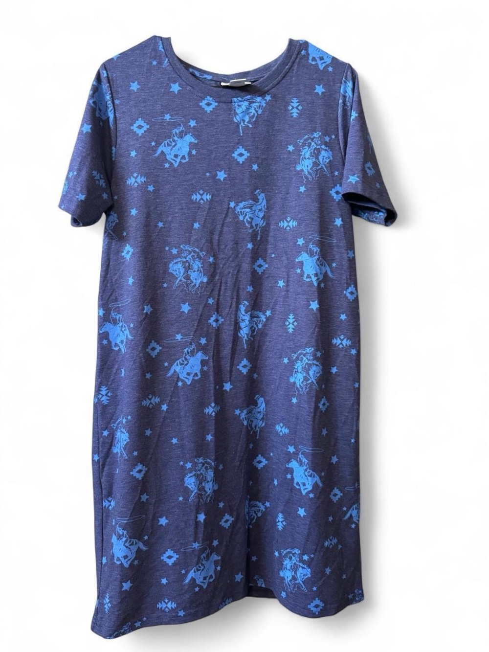 ARIAT Blue Printed Short-Sleeve Women's Dress/ nightgown